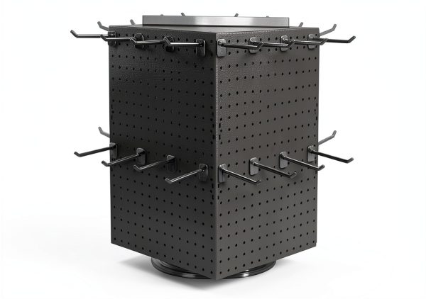 Azar Displays Rotating Pegboard Tower with Hooks Black 4‑Side 14" x-1