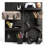 SHGJ&SOFT Black Wall Pegboard Organizer Set 4-Piece Powder-Coated-0