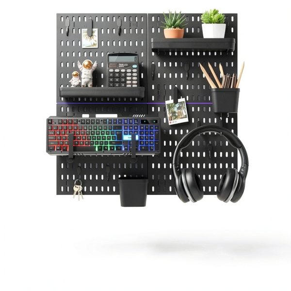 SHGJ&SOFT Black Wall Pegboard Organizer Set 4-Piece Powder-Coated-3