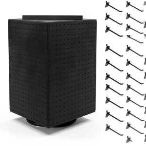 Azar Displays Rotating Pegboard Tower with Hooks Black 4‑Side 14" x-0