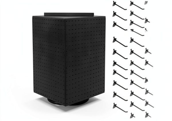 Azar Displays Rotating Pegboard Tower with Hooks Black 4‑Side 14" x-0