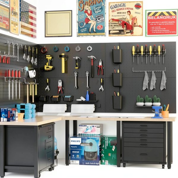 Daanxw Metal Pegboard Wall Organizer 12x24 Inch 6 Panel Set Black-6