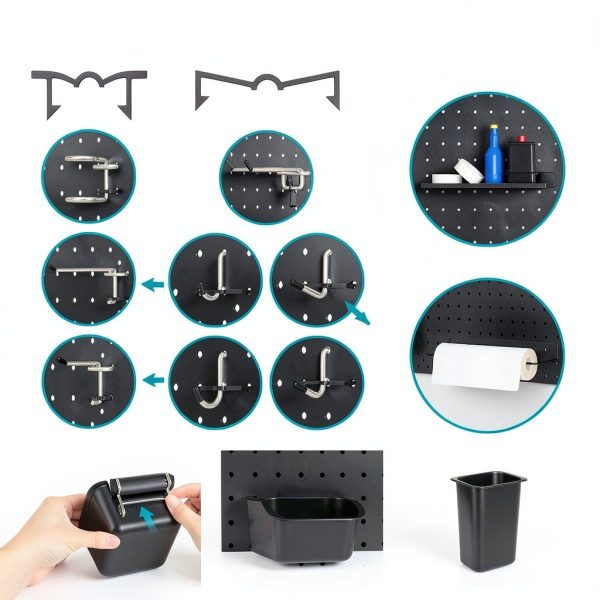 Daanxw Metal Pegboard Wall Organizer 12x24 Inch 6 Panel Set Black-3
