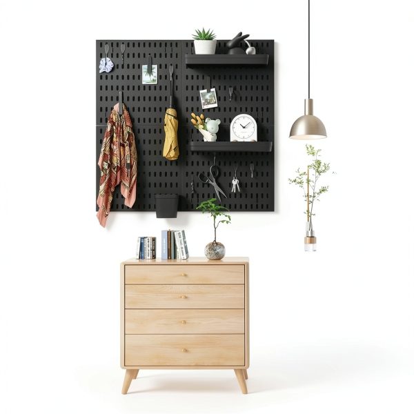 SHGJ&SOFT Black Wall Pegboard Organizer Set 4-Piece Powder-Coated-8